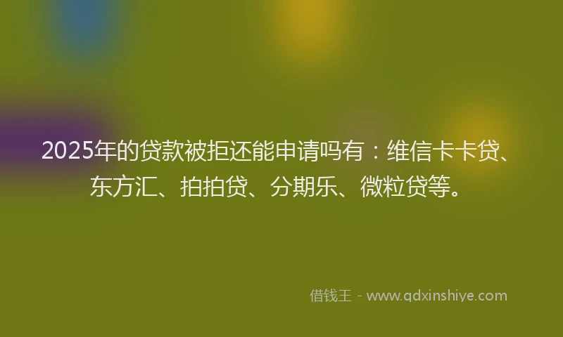 2025年的贷款被拒还能申请吗有：维信卡卡贷、东方汇、拍拍贷、分期乐、微粒贷等。