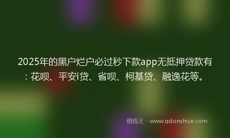 2025年的黑户烂户必过秒下款app无抵押贷款有：花呗、平安i贷、省呗、柯基贷、融逸花等。