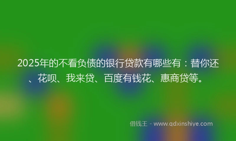 2025年的不看负债的银行贷款有哪些有：替你还、花呗、我来贷、百度有钱花、惠商贷等。