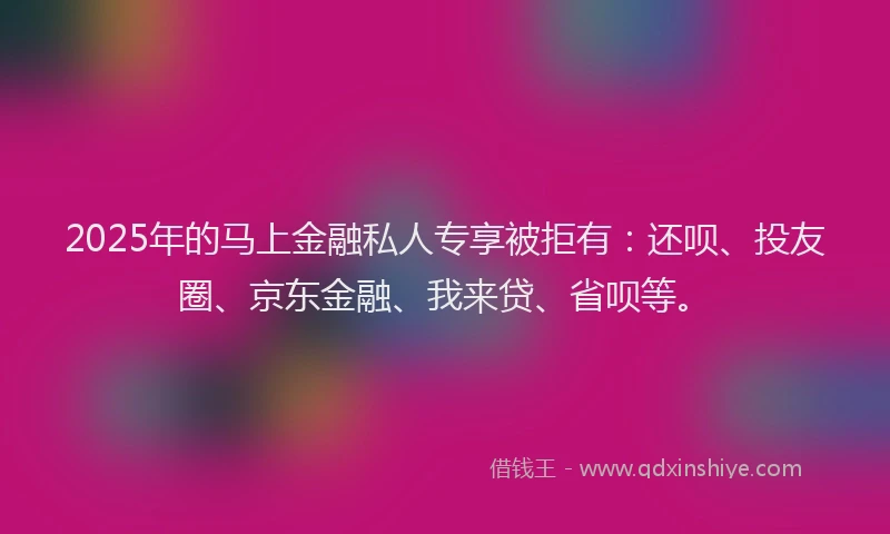 2025年的马上金融私人专享被拒有：还呗、投友圈、京东金融、我来贷、省呗等。