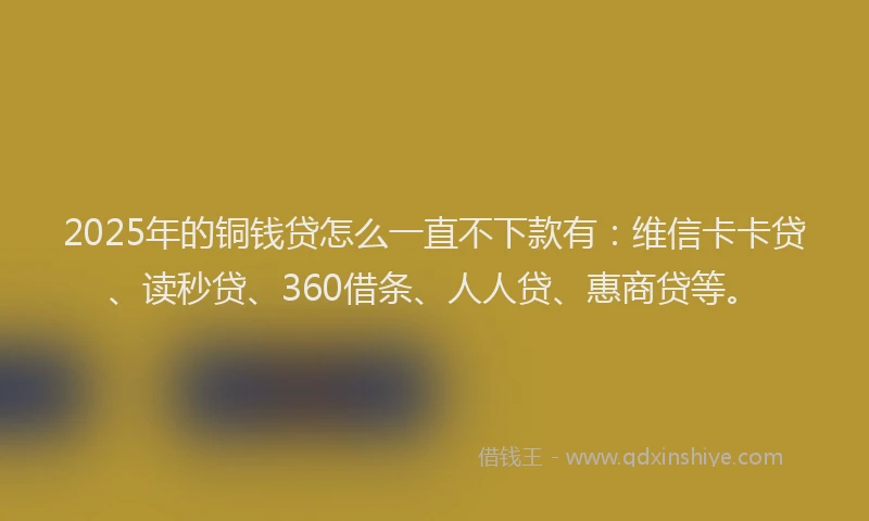 2025年的铜钱贷怎么一直不下款有：维信卡卡贷、读秒贷、360借条、人人贷、惠商贷等。