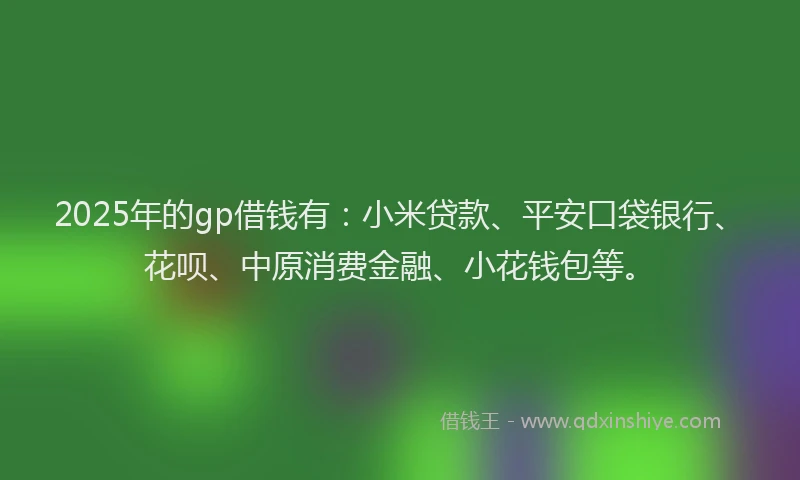 2025年的gp借钱有：小米贷款、平安口袋银行、花呗、中原消费金融、小花钱包等。