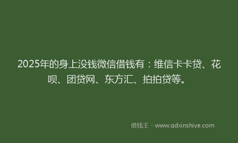 2025年的身上没钱微信借钱有：维信卡卡贷、花呗、团贷网、东方汇、拍拍贷等。