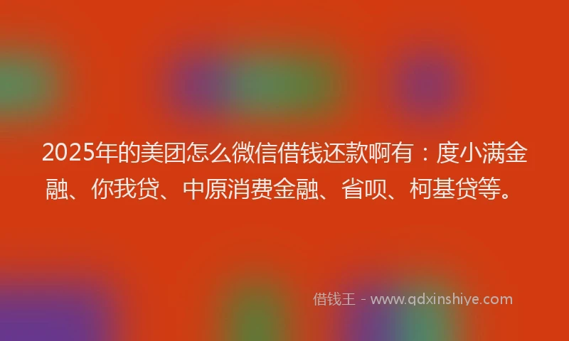2025年的美团怎么微信借钱还款啊有：度小满金融、你我贷、中原消费金融、省呗、柯基贷等。