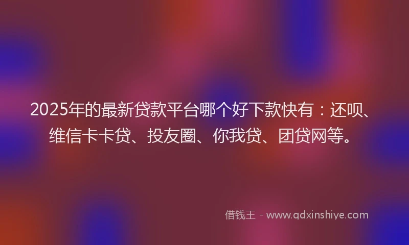 2025年的最新贷款平台哪个好下款快有：还呗、维信卡卡贷、投友圈、你我贷、团贷网等。