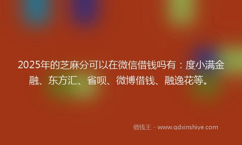 2025年的芝麻分可以在微信借钱吗有：度小满金融、东方汇、省呗、微博借钱、融逸花等。