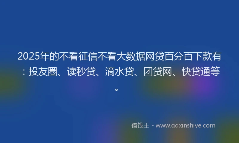 2025年的不看征信不看大数据网贷百分百下款有：投友圈、读秒贷、滴水贷、团贷网、快贷通等。