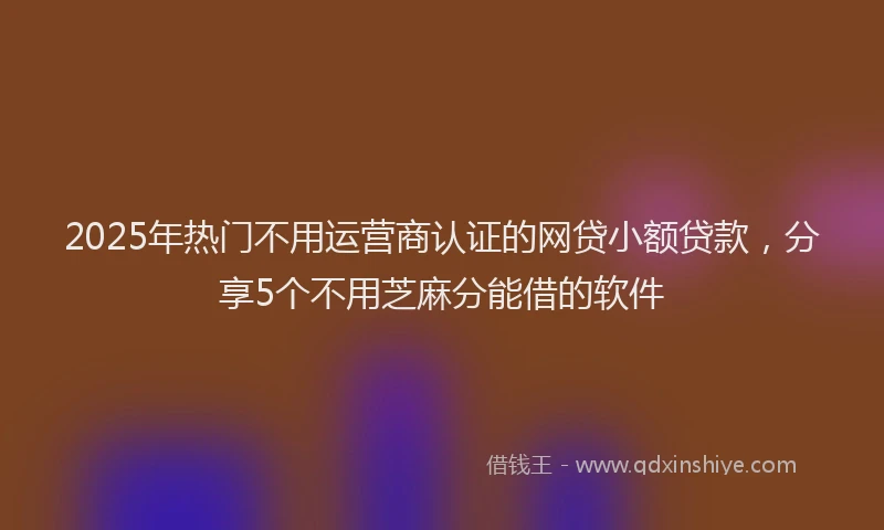 2025年热门不用运营商认证的网贷小额贷款，分享5个不用芝麻分能借的软件