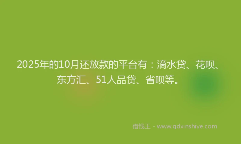 2025年的10月还放款的平台有：滴水贷、花呗、东方汇、51人品贷、省呗等。