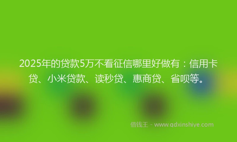 2025年的贷款5万不看征信哪里好做有：信用卡贷、小米贷款、读秒贷、惠商贷、省呗等。