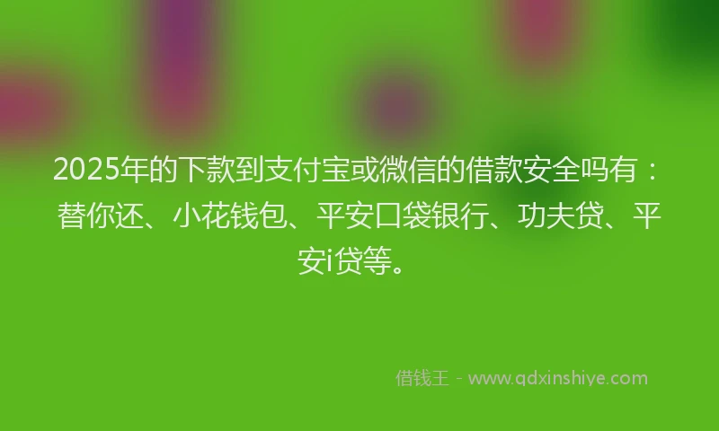2025年的下款到支付宝或微信的借款安全吗有：替你还、小花钱包、平安口袋银行、功夫贷、平安i贷等。