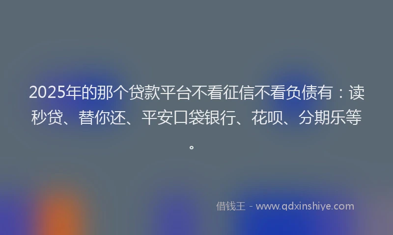 2025年的那个贷款平台不看征信不看负债有：读秒贷、替你还、平安口袋银行、花呗、分期乐等。