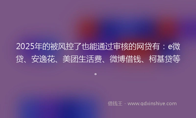 2025年的被风控了也能通过审核的网贷有：e微贷、安逸花、美团生活费、微博借钱、柯基贷等。