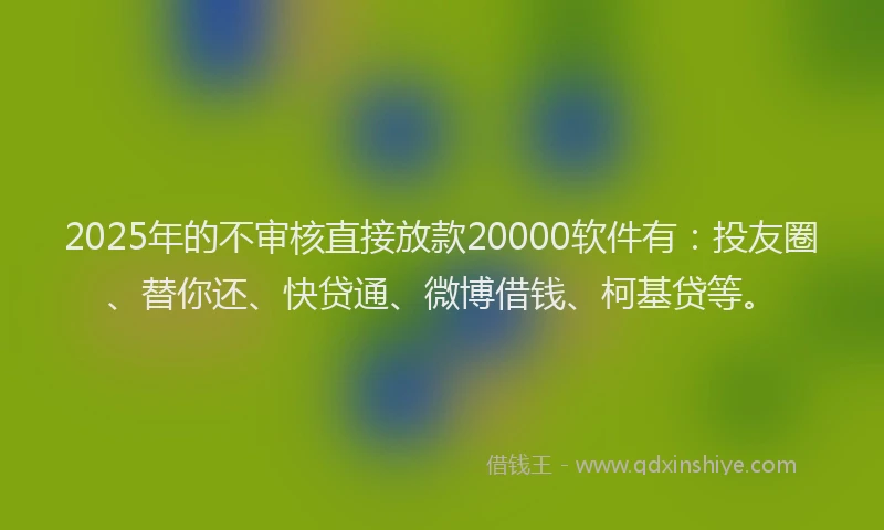 2025年的不审核直接放款20000软件有：投友圈、替你还、快贷通、微博借钱、柯基贷等。
