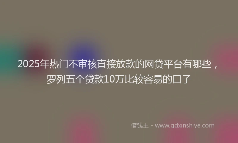 2025年热门不审核直接放款的网贷平台有哪些，罗列五个贷款10万比较容易的口子