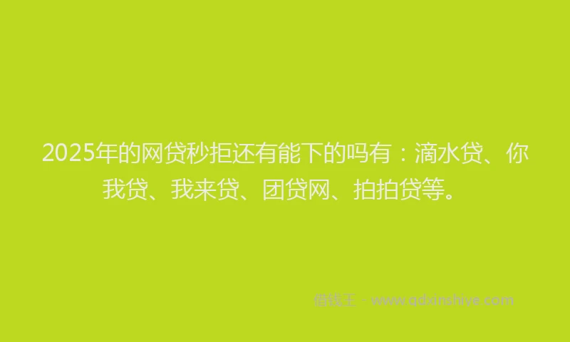 2025年的网贷秒拒还有能下的吗有：滴水贷、你我贷、我来贷、团贷网、拍拍贷等。