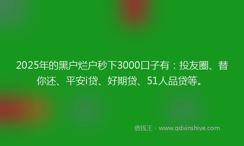 2025年的黑户烂户秒下3000口子有:投友圈、替你还、平安i贷、好期贷、51人品贷等。