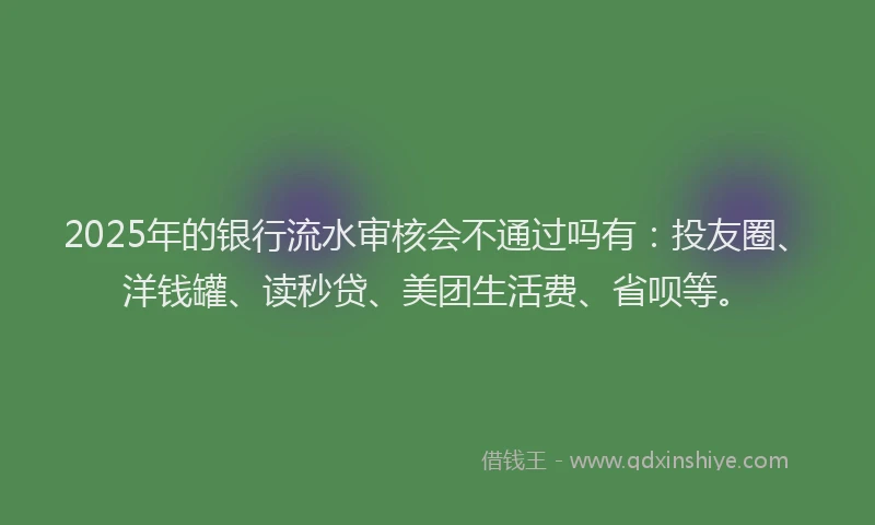 2025年的银行流水审核会不通过吗有：投友圈、洋钱罐、读秒贷、美团生活费、省呗等。