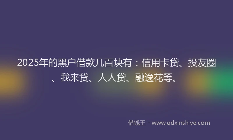 2025年的黑户借款几百块有：信用卡贷、投友圈、我来贷、人人贷、融逸花等。