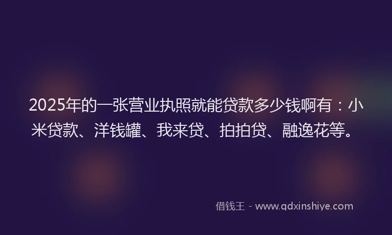 2025年的一张营业执照就能贷款多少钱啊有：小米贷款、洋钱罐、我来贷、拍拍贷、融逸花等。