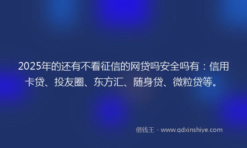 2025年的还有不看征信的网贷吗安全吗有：信用卡贷、投友圈、东方汇、随身贷、微粒贷等。