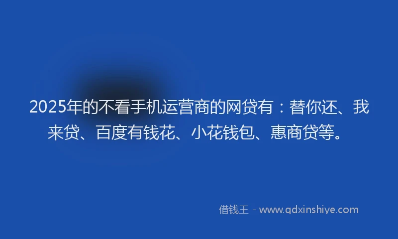 2025年的不看手机运营商的网贷有：替你还、我来贷、百度有钱花、小花钱包、惠商贷等。