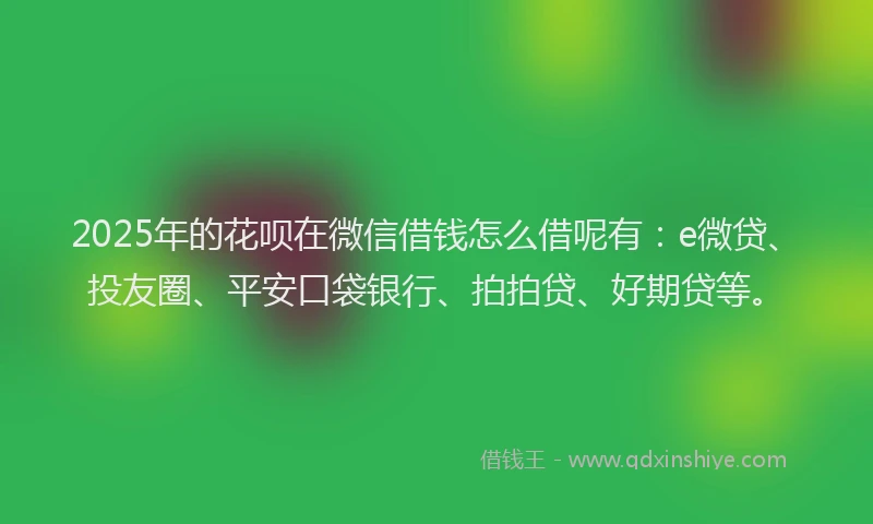 2025年的花呗在微信借钱怎么借呢有：e微贷、投友圈、平安口袋银行、拍拍贷、好期贷等。