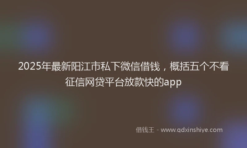 2025年最新阳江市私下微信借钱，概括五个不看征信网贷平台放款快的app