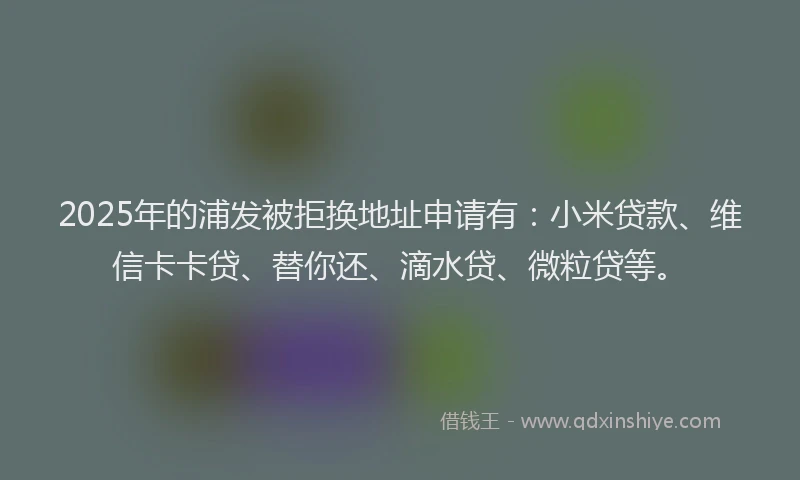 2025年的浦发被拒换地址申请有：小米贷款、维信卡卡贷、替你还、滴水贷、微粒贷等。