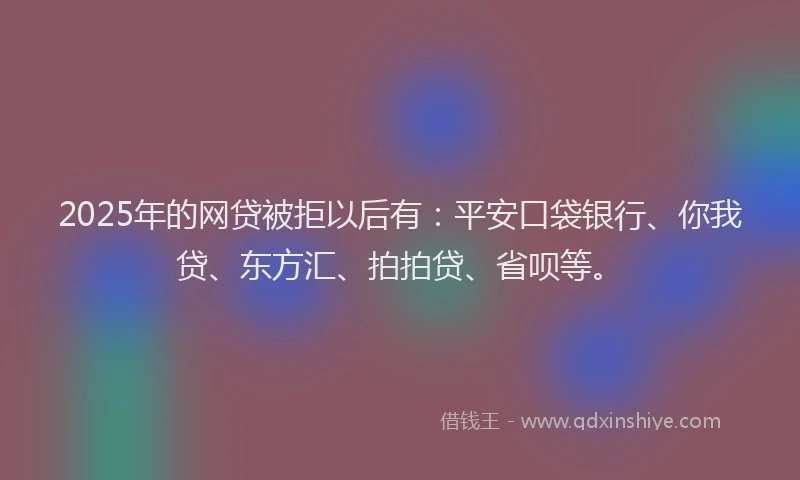 2025年的网贷被拒以后有：平安口袋银行、你我贷、东方汇、拍拍贷、省呗等。