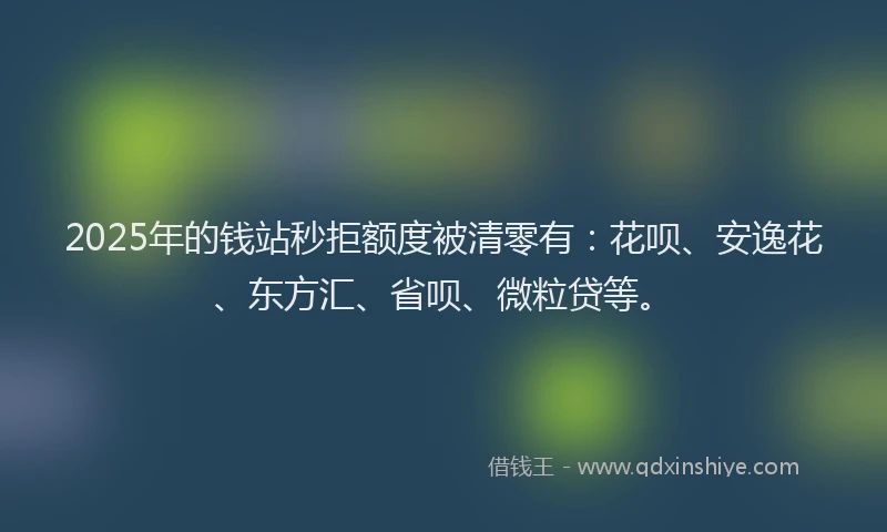 2025年的钱站秒拒额度被清零有：花呗、安逸花、东方汇、省呗、微粒贷等。