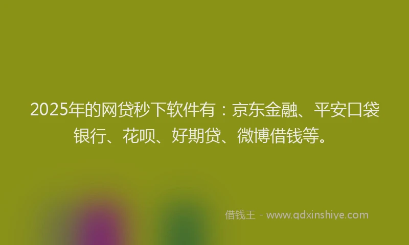2025年的网贷秒下软件有：京东金融、平安口袋银行、花呗、好期贷、微博借钱等。
