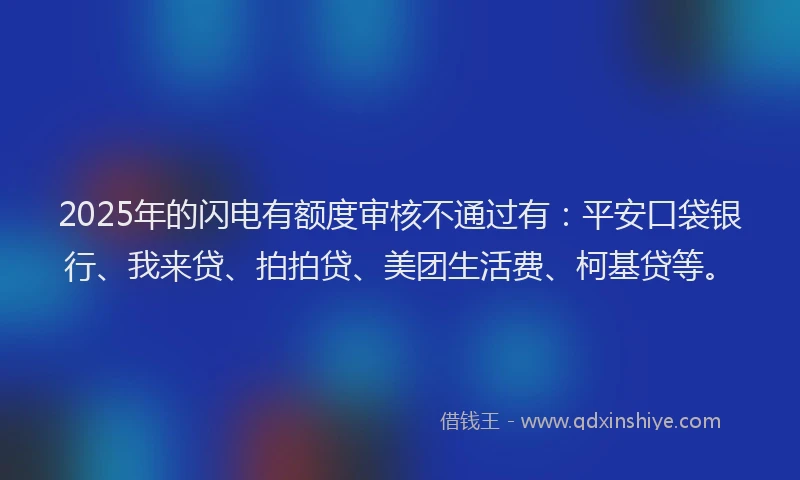 2025年的闪电有额度审核不通过有：平安口袋银行、我来贷、拍拍贷、美团生活费、柯基贷等。