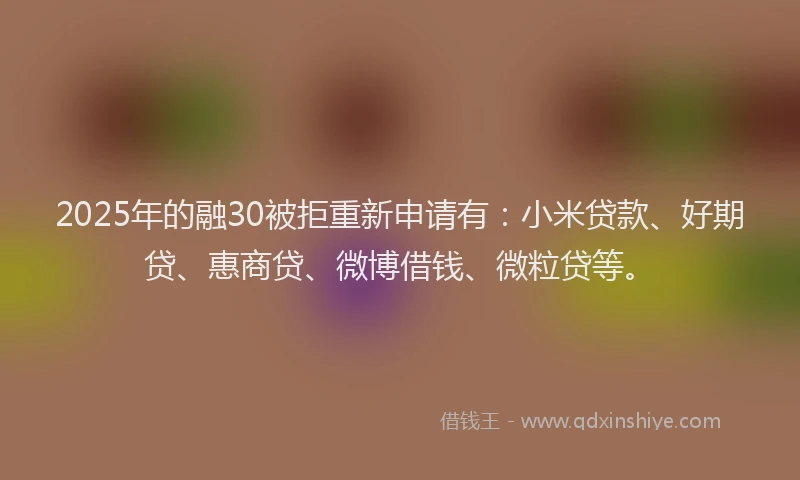 2025年的融30被拒重新申请有：小米贷款、好期贷、惠商贷、微博借钱、微粒贷等。