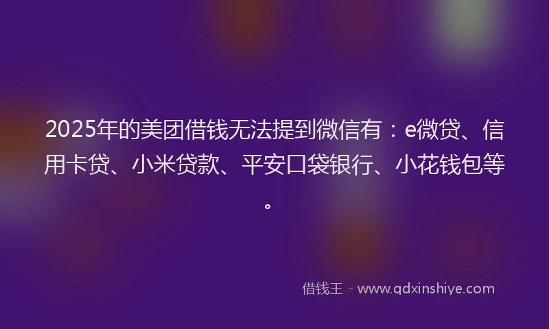 2025年的美团借钱无法提到微信有：e微贷、信用卡贷、小米贷款、平安口袋银行、小花钱包等。