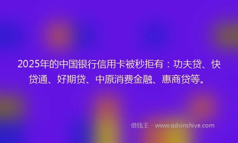 2025年的中国银行信用卡被秒拒有：功夫贷、快贷通、好期贷、中原消费金融、惠商贷等。