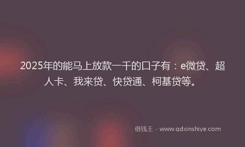 2025年的能马上放款一千的口子有：e微贷、超人卡、我来贷、快贷通、柯基贷等。