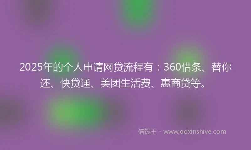 2025年的个人申请网贷流程有：360借条、替你还、快贷通、美团生活费、惠商贷等。