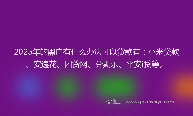 2025年的黑户有什么办法可以贷款有：小米贷款、安逸花、团贷网、分期乐、平安i贷等。