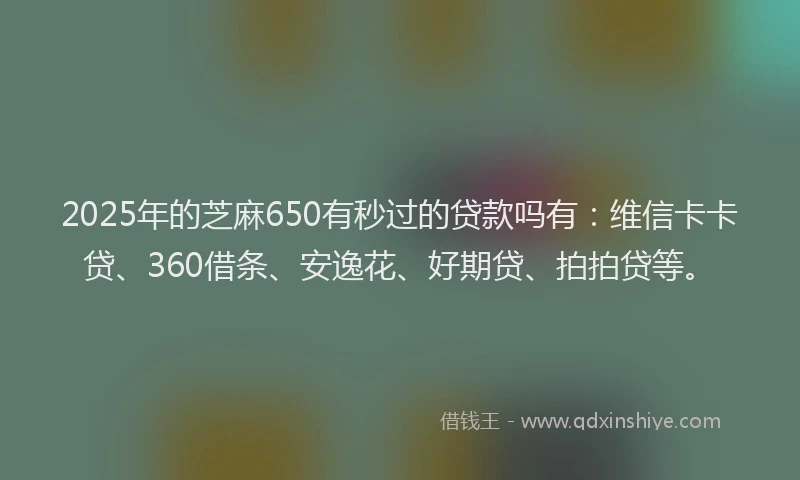 2025年的芝麻650有秒过的贷款吗有：维信卡卡贷、360借条、安逸花、好期贷、拍拍贷等。