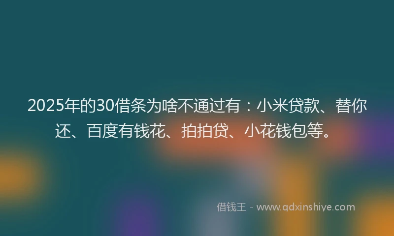 2025年的30借条为啥不通过有：小米贷款、替你还、百度有钱花、拍拍贷、小花钱包等。