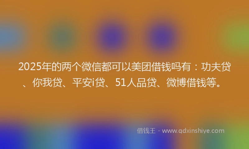 2025年的两个微信都可以美团借钱吗有：功夫贷、你我贷、平安i贷、51人品贷、微博借钱等。