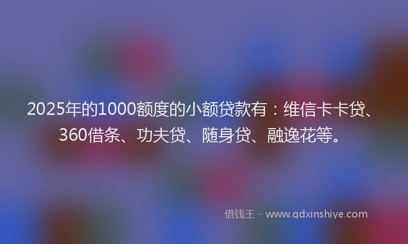 2025年的1000额度的小额贷款有：维信卡卡贷、360借条、功夫贷、随身贷、融逸花等。