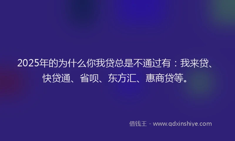 2025年的为什么你我贷总是不通过有：我来贷、快贷通、省呗、东方汇、惠商贷等。