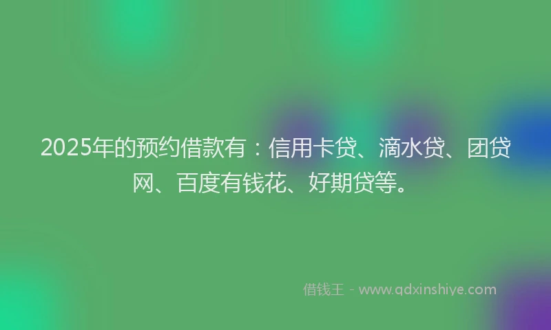 2025年的预约借款有：信用卡贷、滴水贷、团贷网、百度有钱花、好期贷等。