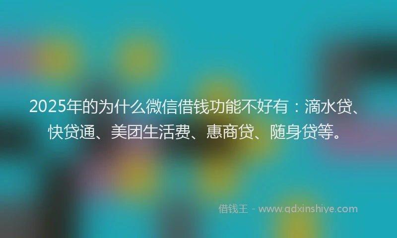 2025年的为什么微信借钱功能不好有：滴水贷、快贷通、美团生活费、惠商贷、随身贷等。