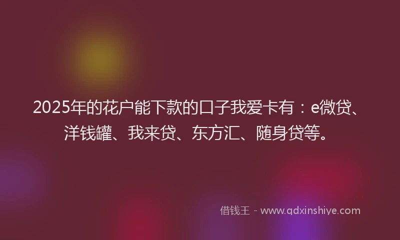 2025年的花户能下款的口子我爱卡有：e微贷、洋钱罐、我来贷、东方汇、随身贷等。