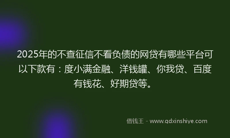 2025年的不查征信不看负债的网贷有哪些平台可以下款有：度小满金融、洋钱罐、你我贷、百度有钱花、好期贷等。