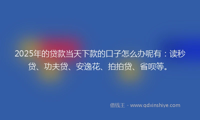 2025年的贷款当天下款的口子怎么办呢有：读秒贷、功夫贷、安逸花、拍拍贷、省呗等。
