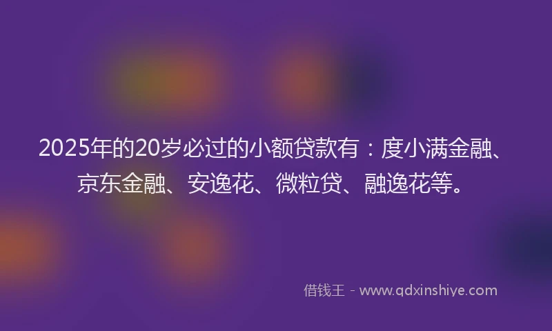 2025年的20岁必过的小额贷款有：度小满金融、京东金融、安逸花、微粒贷、融逸花等。